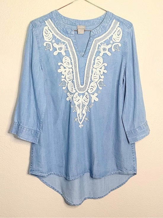 Chico's Tops - Chico’s Embroidered Lyocell Chambray Tunic Size 1
